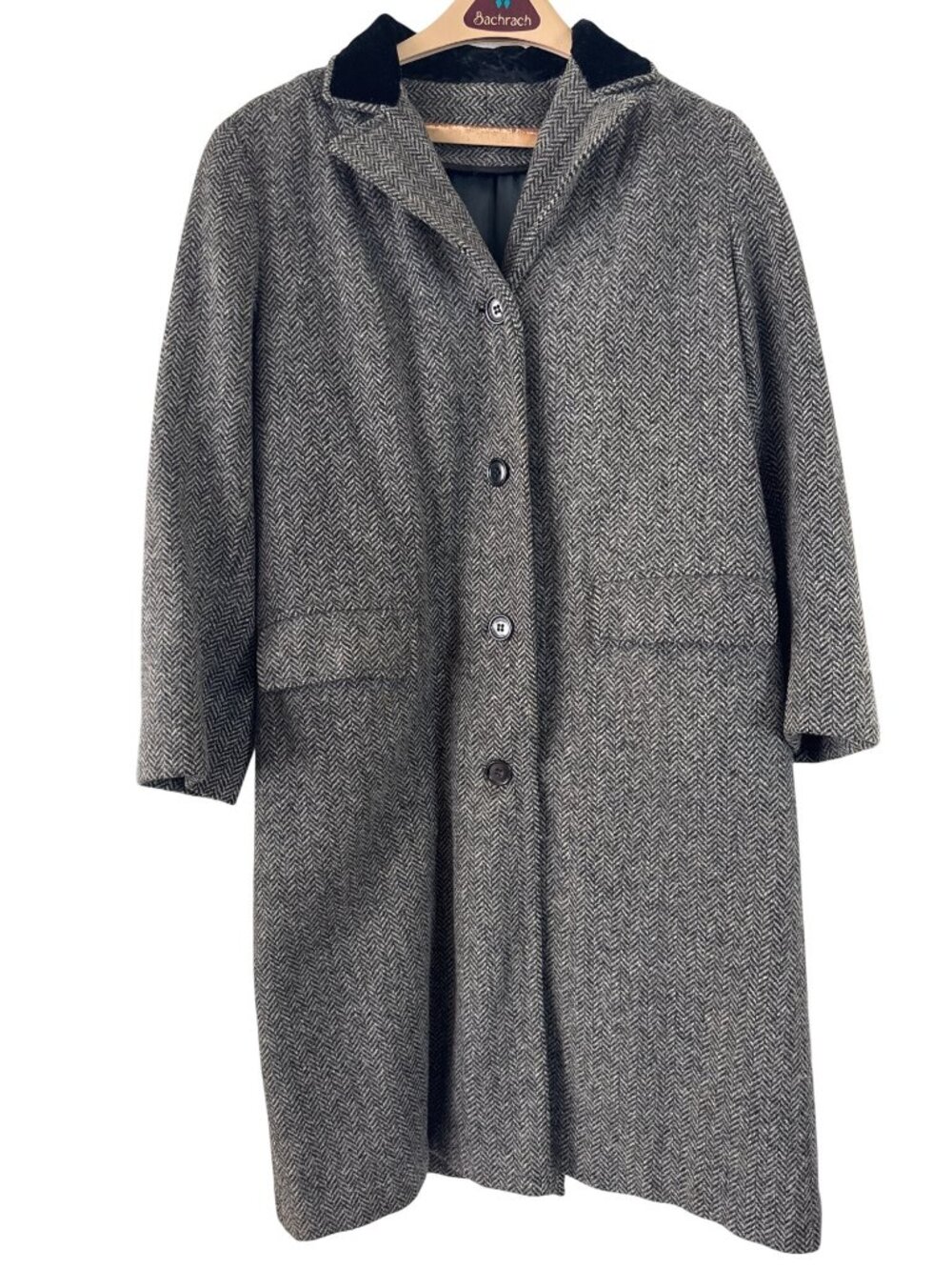 Wool Long Women's Winter Coat Herringbone Pattern Unbranded Several Stains Tears